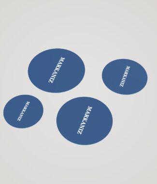 Bas-kes yuvarlak sticker — temsili etiket görseli